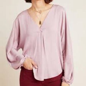 Anthropologie Dolan Contessa Lilac Mixed Media  V-Neck Blouse M
